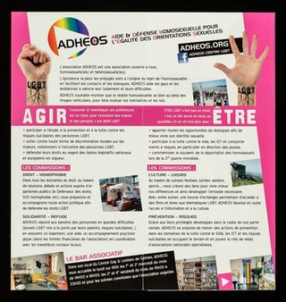 Être & agir : Lesbienne, Gay, Bi, Trans : Saintes, La Rochelle : ADHEOS.org. / ADHEOS, Aide & Défense Homosexuelle pour l'Égalité des Orientations Sexuelles, association LGBT militante & friendly.