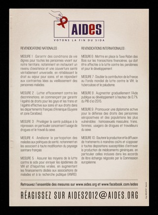 Voici 2 moyens d'arrêter le SIDA : L'un a fait ses preuves, l'autre devra les faire en 2012 ... votez pour celui qui aura le courage d'agir : [Nicolas Sarkozy] / AIDES.