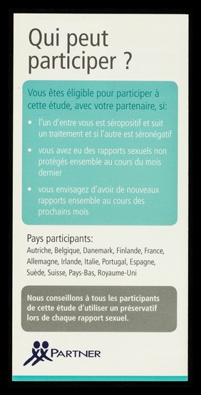 Traitement du virus VIH, transmission sexuelle et utilisation de préservatifs : Partner Study : une nouvelle étude pour les couples dont l'un des partenaires est séropositif et l'autre séronegaitif / AIDES.