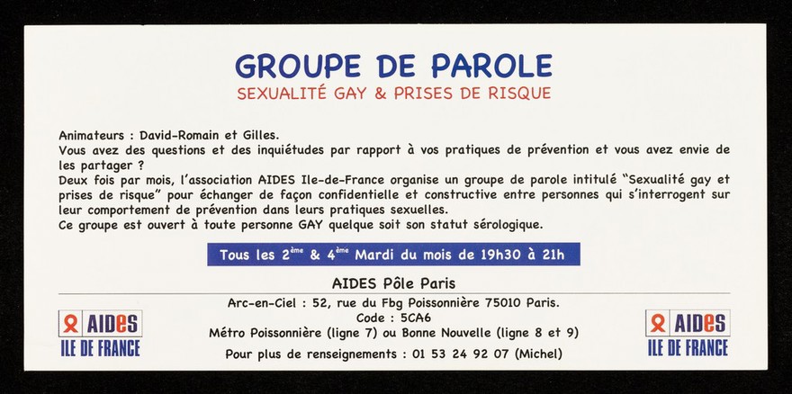 Sexualité gay & prise de risque : si on en parlait ensemble? Ne rien voir, ne rien dire, ne rien entendre / AIDES Ile de France.