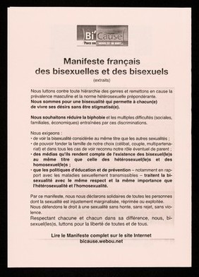 Association pour les bisexuelles et bisexuels / Bi'Cause, parce que l'amour est un droit...