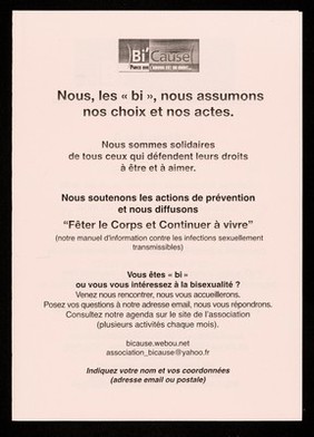 Association pour les bisexuelles et bisexuels / Bi'Cause, parce que l'amour est un droit...