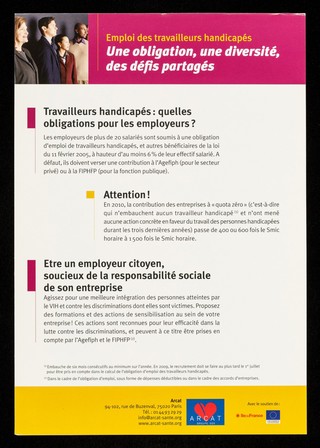 Emploi des travailleurs handicapés : une obligation, une diversité, des défis partagés / ARCAT.