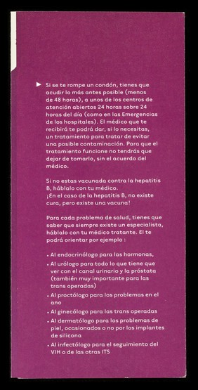 Si eres trans, lo que tienes que saber... : cuida tu salud / ARCAT, GRSP, Groupement Régionale de Santé Publique de L'Ile-de-France.