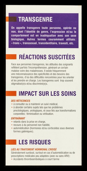 Transgenres : mieux connaître leurs spécificités, mieux les prendre en charge / ARCAT, COREVIH Ile de France Nord, COREVIH Ile de France Ouest ; avec la particiaption du Dr. Anaenza Freire Maresca ... et du Dr. Florence Michard.