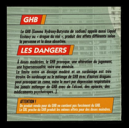 Attention! : GHB = danger : soyez vigilants! / ARCAT.