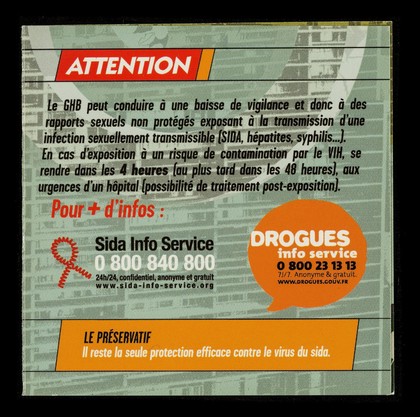 Attention! : GHB = danger : soyez vigilants! / ARCAT.