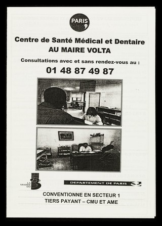 Centre de Santé Médical et Dentaire au Maire Volta : consultations avec et sans rendez-vous au: 01 48 87 49 87 / Centre Médical de la Ville de Paris, La Mairie du 3e, Département de Paris.