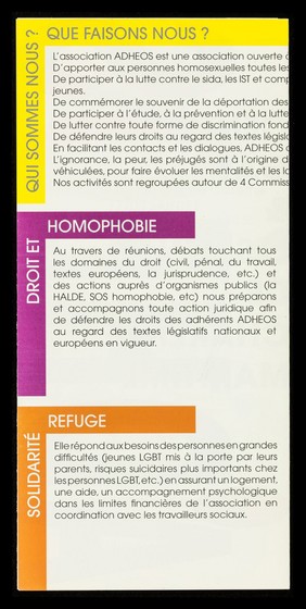 ADHEOS : Centre Gay & Lesbien de Charente Maritime / ADHEOS, Association d'Aide de Défense Homosexuelle pour l'Égalité des Orientations Sexuelles.