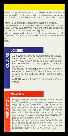 ADHEOS : Centre Gay & Lesbien de Charente Maritime / ADHEOS, Association d'Aide de Défense Homosexuelle pour l'Égalité des Orientations Sexuelles.