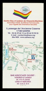 ADHEOS : Centre Gay & Lesbien de Charente Maritime / ADHEOS, Association d'Aide de Défense Homosexuelle pour l'Égalité des Orientations Sexuelles.