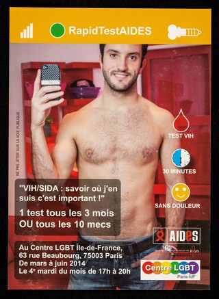 RapidTestAIDES : "VIH/SIDA: savoir où j'en suis c'est important !" : 1 test tous les 3 mois ou toux les 10 mecs / au Centre LGBT Paris Île-de-France.