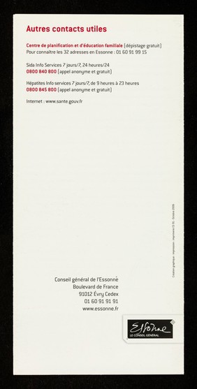 Consultations de dépistage anonyme et gratuit : hépatites B et C, Sida, syphilis : où en êtes-vous? / Conseil général de l'Essonne.