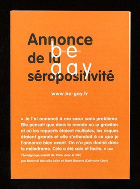 Annonce de la séropositivité : be gay : bien être / Crips Île-de-France.