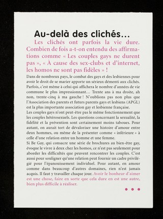 Relations de couple : be gay : bien être / Crips Île-de-France.