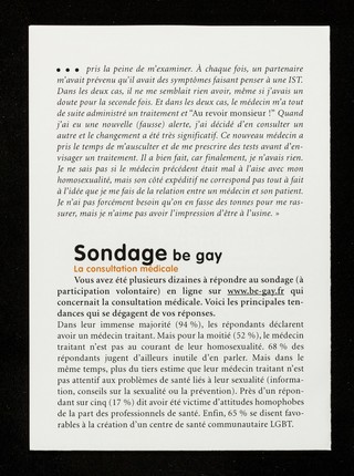 Relations médecin / patient : be gay : bien être / Crips Île-de-France.