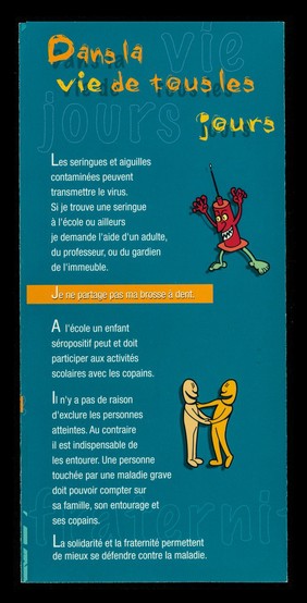 SIDA : Syndrome d'Immuno Déficience Acquise ... les médicaments soulageant et prolongent la vie ... / Académie de Versailles, Inspection Académique de l'Essonne, Promotion de la Santé en Faveur des Élèves, Ministère des Affaires Sociales, du Travail et de la Solidarité, Ministère de la Santé, de la Famille et des Personnes Handicappés, Diagonale Île de France.