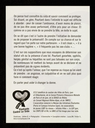 Si je lui propose une capote, il va penser que je ne suis pas clean : Si je lui demande une capote, il va me planter là : Sida, pour fair face, parlez-en! / Étudiants Contre le Sida.