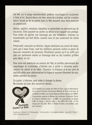 Quels souvenirs vais-je ramener de vacance? : Sida, pour fair face, parlez-en! / Étudiants Contre le Sida.