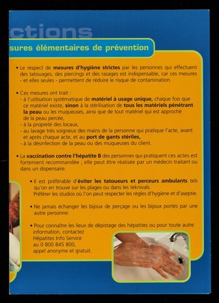 Piercing, tatouage : risques d'infections : mesures élémentaires de prévention / Ministère de la Santé et des Solidarités, L'INPES.