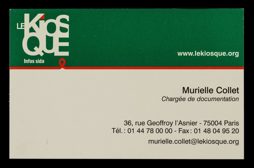 Le Kiosque Infos Sida : Murielle Collet, Chargée de documentation : 36, rue Geoffroy l'Asnier - 75004 Paris...