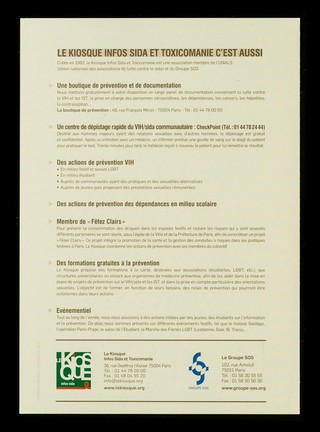 Prise en charge des personnes vivant avec le VIH/SIDA et de leurs proches : consultations avec un psychologue ou une sexologue : groupes de parole / Le Kiosque Infos Sida.