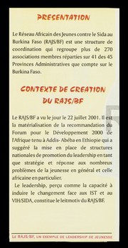 Réseau Africain des Jeunes contre le Sida au Burkina Faso.
