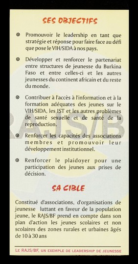 Réseau Africain des Jeunes contre le Sida au Burkina Faso.