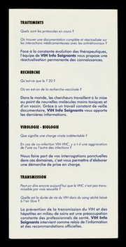 Infirmier(ère)s, médecins, dentistes, pharmacien(ne)s... vous avez des questions sure le VIH, les hépatiites et les IST : des professsionels de santé vous répondent / VIH Info Soignants, une ligne de Sida Info Service.