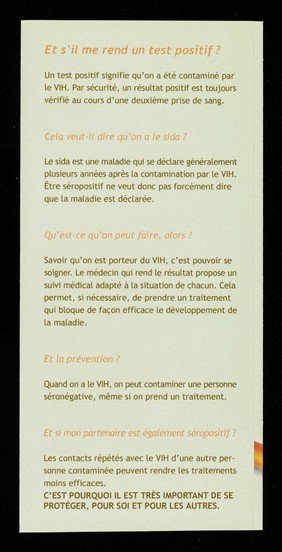 Après un test VIH ne laissez pas vos questions sans réponses / Sida Info Service.