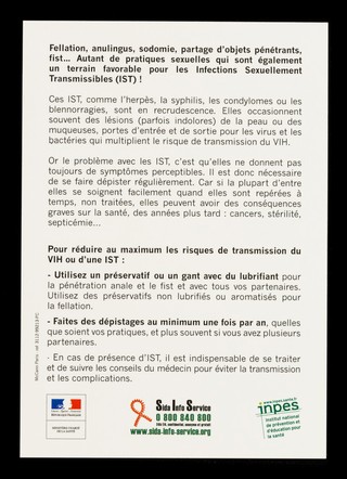 La bouche aussi est un organe sexuel : pensez aux dépistages / Ministère chargé de la Santé, Sida Info Service, INPES.