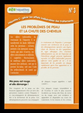 Hépatite C : gérer les effets indésirables des traitements. No.3, Les problèmes de peau et la chute des cheveux / SOS Hépatites Fédération.