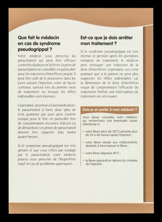 Hépatite C : gérer les effets indésirables des traitements. No.5, Le syndrome pseudogrippal / SOS Hépatites Fédération.