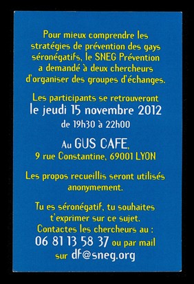 Tu es séronegatif, comment et pourquoi tu te protèges? : ton expérience nous intéresse / SNEG, santé et prévention.