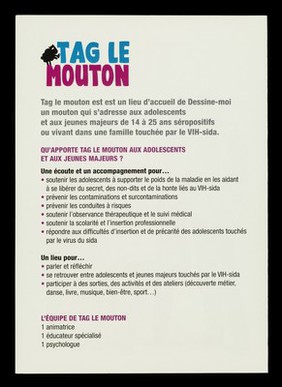 Lieu d'accueil pour les adolescents et les jeunes adultes touchés par le VIH-SIDA / Tag Le Mouton, Dessine-moi un mouton.