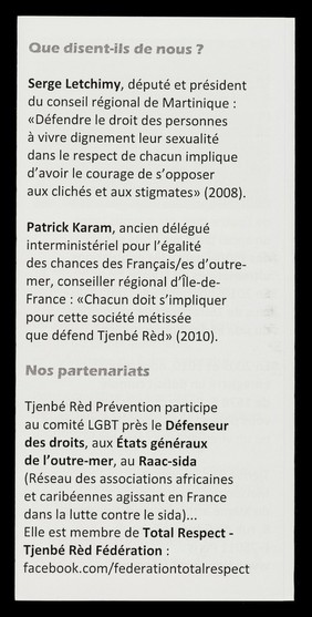 Tjenbé Rèd! : Questions noires - métisses - LGBT - outre-mer - Hexagone / Tjenbé Rèd Prévention, association de prévention des racismes, des homophobies & du sida issue des communautés afro-caribéennes.