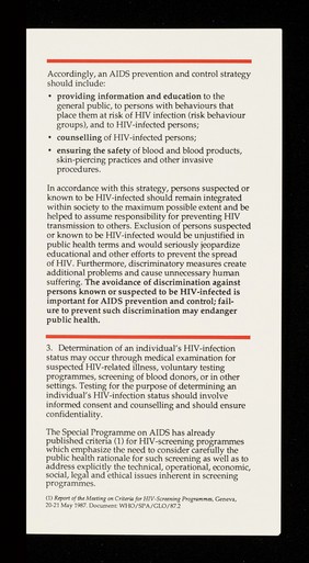 Social aspects of AIDS prevention and control programmes / Special Programme on AIDS, World Health Organization.