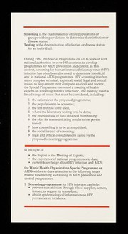 Screening and testing in AIDS prevention and control programmes / Special Programme on AIDS, World Health Organization.