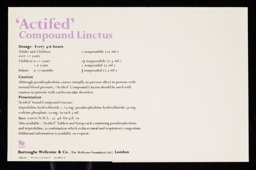 'Actifed' Compound Linctus.