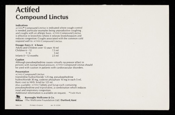 Actifed Compound Linctus provides rapid and effective relief : suppresses unproductive cough ...