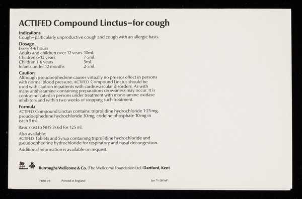 When cough iteslf is the chief concern Actifed Compound Linctus quickly quietens cough.