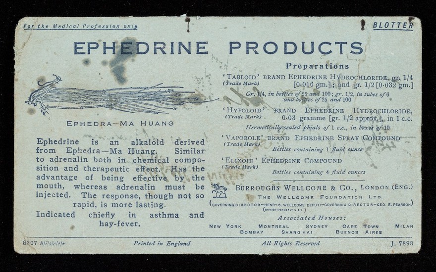 Ephedrine products : Ephedra-Ma Huang.