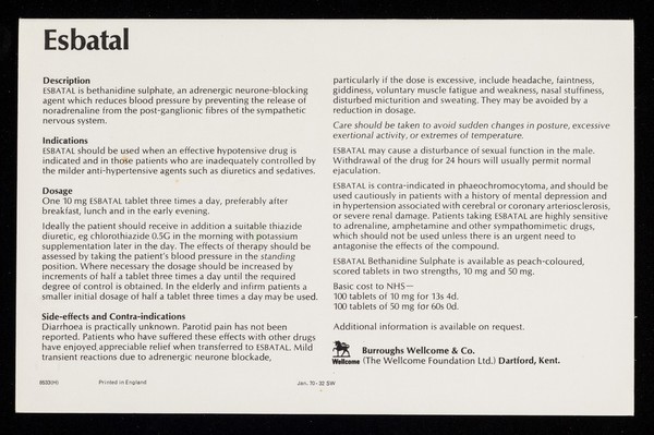 Esbatal : Esbatal has been shown to be preferred by the patients themselves as an anti-hypertensive therapy ...