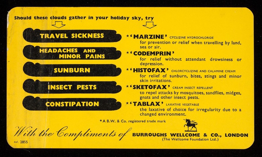 Should these clouds gather in your holiday sky, try : 'Marzine' ...