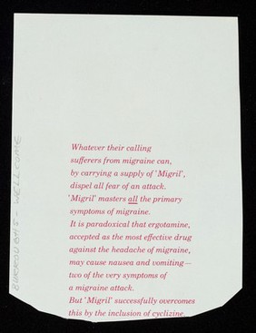 'Migril' masters migraine : whatever their calling sufferers from migraine can, by carrying a supply of 'Migril', dispel all fear of an attack.