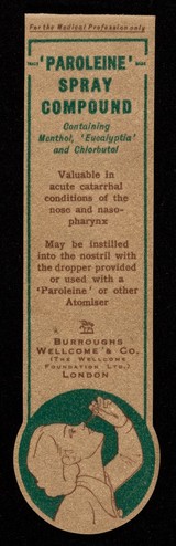 'Paroleine' spray compound : containing menthol, 'eucalyptia' and chlorobutol.