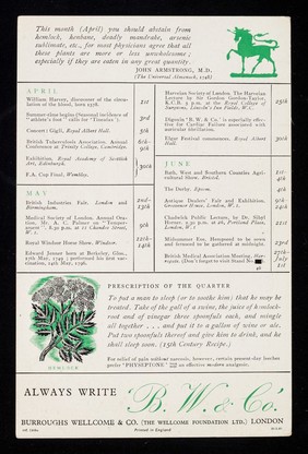 This month (April) you should abstain from hemlock, henbane, deadly mandrake, arsenic sublimate, etc., for most physicians agree that all these plants are more or less unwholesome ...