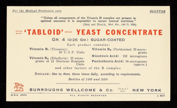 'Tabloid' Yeast Concentrate.