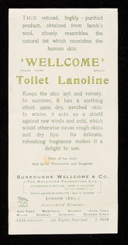 Skin like velvet : Wellcome Toilet Lanoline : keeps the skin soft and supple.