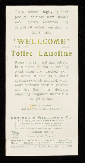 Skin like velvet : Wellcome Toilet Lanoline : keeps the skin soft and supple.